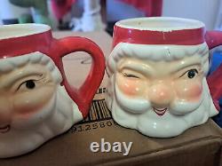 Vintage 1960 Holt Howard Set 4 Christmas Winking Santa Mugs RARE