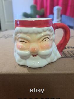 Vintage 1960 Holt Howard Set 4 Christmas Winking Santa Mugs RARE