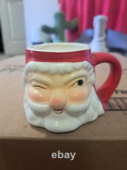 Vintage 1960 Holt Howard Set 4 Christmas Winking Santa Mugs RARE