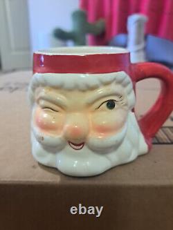 Vintage 1960 Holt Howard Set 4 Christmas Winking Santa Mugs RARE