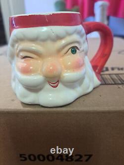 Vintage 1960 Holt Howard Set 4 Christmas Winking Santa Mugs RARE