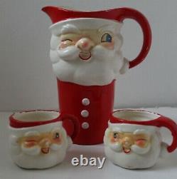 Vintage 1960 Winking Santa Holt Howard Pitcher & 2 Mugs HH Christmas