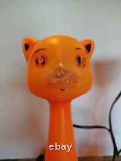 Vintage 1960's Orange Halloween Cat Plastic Blow Mold Light Up Bank Rare Pair