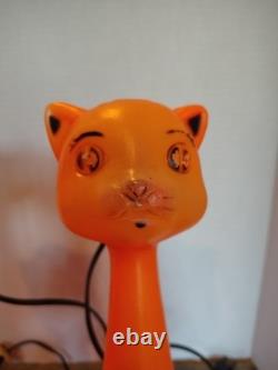 Vintage 1960's Orange Halloween Cat Plastic Blow Mold Light Up Bank Rare Pair