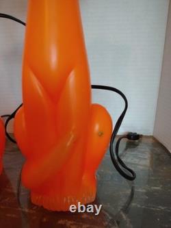Vintage 1960's Orange Halloween Cat Plastic Blow Mold Light Up Bank Rare Pair