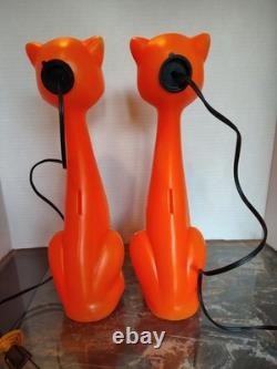 Vintage 1960's Orange Halloween Cat Plastic Blow Mold Light Up Bank Rare Pair