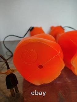Vintage 1960's Orange Halloween Cat Plastic Blow Mold Light Up Bank Rare Pair