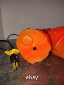 Vintage 1960's Orange Halloween Cat Plastic Blow Mold Light Up Bank Rare Pair