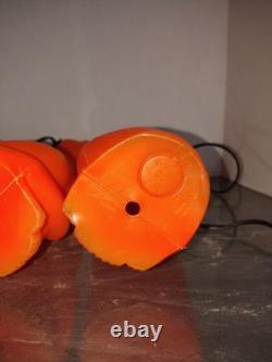 Vintage 1960's Orange Halloween Cat Plastic Blow Mold Light Up Bank Rare Pair