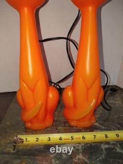 Vintage 1960's Orange Halloween Cat Plastic Blow Mold Light Up Bank Rare Pair