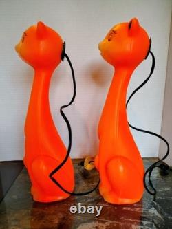 Vintage 1960's Orange Halloween Cat Plastic Blow Mold Light Up Bank Rare Pair