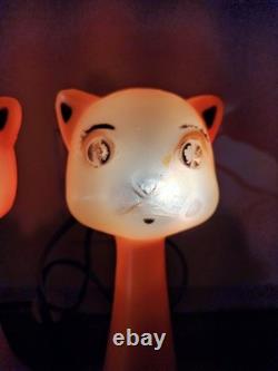 Vintage 1960's Orange Halloween Cat Plastic Blow Mold Light Up Bank Rare Pair