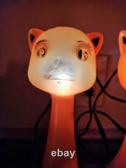Vintage 1960's Orange Halloween Cat Plastic Blow Mold Light Up Bank Rare Pair