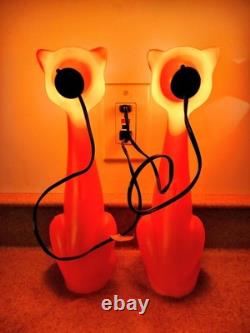 Vintage 1960's Orange Halloween Cat Plastic Blow Mold Light Up Bank Rare Pair