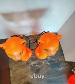 Vintage 1960's Orange Halloween Cat Plastic Blow Mold Light Up Bank Rare Pair