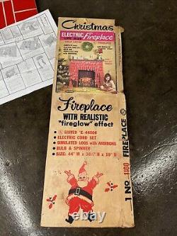 Vintage 1960's Toymaster Electric Life Size Fireplace With Cord Simulated Logs