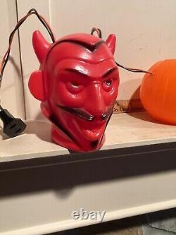 Vintage 1960s Halloween Blowmold Light String Red Devil JOL Skull Peerless