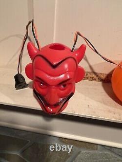 Vintage 1960s Halloween Blowmold Light String Red Devil JOL Skull Peerless