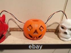 Vintage 1960s Halloween Blowmold Light String Red Devil JOL Skull Peerless