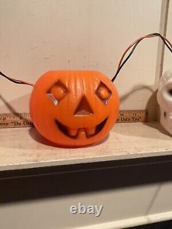 Vintage 1960s Halloween Blowmold Light String Red Devil JOL Skull Peerless