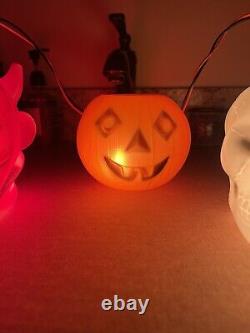 Vintage 1960s Halloween Blowmold Light String Red Devil JOL Skull Peerless