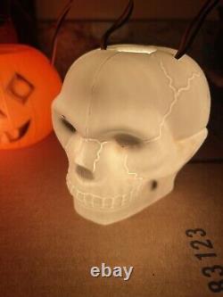 Vintage 1960s Halloween Blowmold Light String Red Devil JOL Skull Peerless