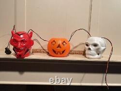 Vintage 1960s Halloween Blowmold Light String Red Devil JOL Skull Peerless