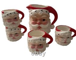 Vintage 1961 Inarco Winking Happy Santa Tom And Jerry Set Pitcher & 4 Mugs