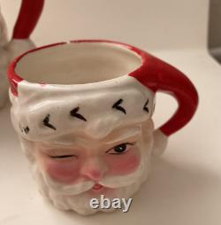 Vintage 1961 Inarco Winking Happy Santa Tom And Jerry Set Pitcher & 4 Mugs