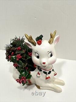 Vintage 1962 Napco Christmas Rudolph Reindeer Planter /Candy Dish Read Descrip