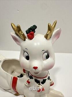 Vintage 1962 Napco Christmas Rudolph Reindeer Planter /Candy Dish Read Descrip