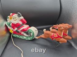 Vintage 1970 EMPIRE Santa's Sleigh With 2 Reindeer Lighted Blowmold 24 Works