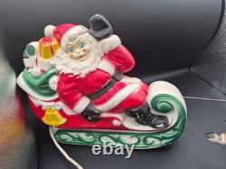 Vintage 1970 EMPIRE Santa's Sleigh With 2 Reindeer Lighted Blowmold 24 Works