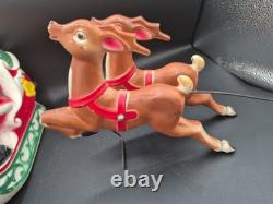Vintage 1970 EMPIRE Santa's Sleigh With 2 Reindeer Lighted Blowmold 24 Works
