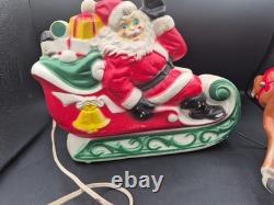 Vintage 1970 EMPIRE Santa's Sleigh With 2 Reindeer Lighted Blowmold 24 Works