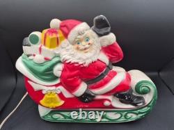 Vintage 1970 EMPIRE Santa's Sleigh With 2 Reindeer Lighted Blowmold 24 Works