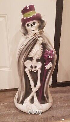 Vintage 1990s Gentlemen Skeleton Blow Mold 34 Tall with Light Top Hat and Cane