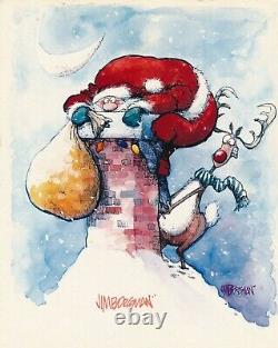 Vintage 1990s Jim Borgman Signed Santa Down the Chimney Print Lazarus Stores