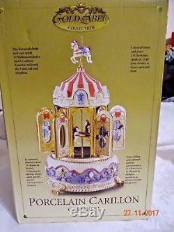 Vintage 2001 Porcelain Carillon Carousel Mr. Christmas Gold label NIB papers