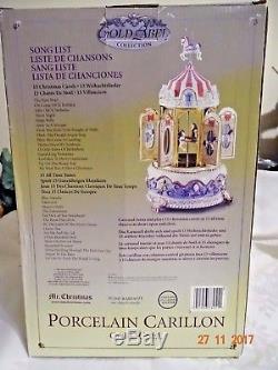 Vintage 2001 Porcelain Carillon Carousel Mr. Christmas Gold label NIB papers