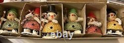 Vintage 6 Putz Snowmen Original Box Made In Japan 1 Missing Feet 50's Or 60's