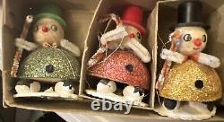 Vintage 6 Putz Snowmen Original Box Made In Japan 1 Missing Feet 50's Or 60's