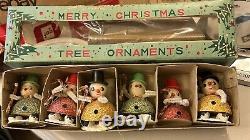 Vintage 6 Putz Snowmen Original Box Made In Japan 1 Missing Feet 50's Or 60's