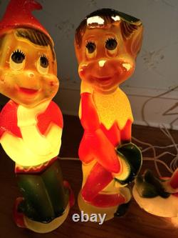 Vintage'66 Judith Novelty Elf Blow Mold Trio Light Up Christmas Decorations 17