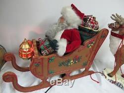 Vintage Animated Lighted Large 36 Santa Sleigh Rudolph Holiday Creations 2 Pcs