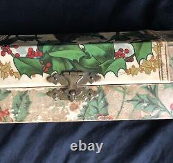 Vintage Antique Christmas Holly Celluloid With Winter Children Vanity Box-1900s