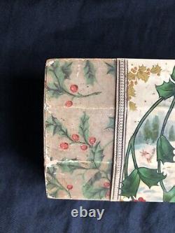 Vintage Antique Christmas Holly Celluloid With Winter Children Vanity Box-1900s