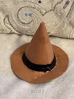 Vintage Antique Halloween Witch Hat Party Favor C 1920 4 High Orange Black