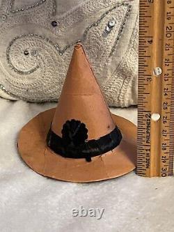 Vintage Antique Halloween Witch Hat Party Favor C 1920 4 High Orange Black
