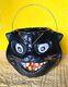 Vintage Antique Papier Mache Halloween Black Scaredy Cat Candy Container Lantern